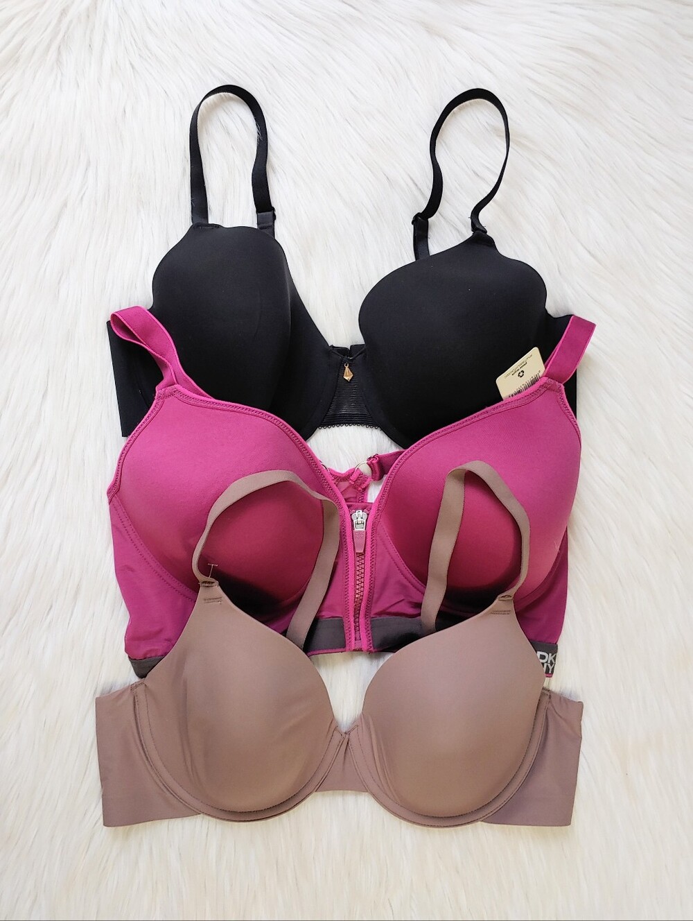 Wacoal & DNKY Lightly-Lined Demi T-Shirt & Plunge Zip-Front Sports Bras, 38C